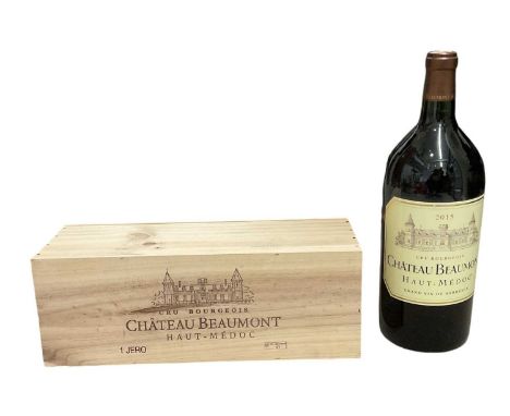 RED WINE; a Bordeaux Jeroboam 2015 Château Beaumont Haut-Médoc, 14%, 5000ml.