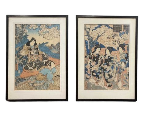 A pair of early 20th century Japanese woodcut prints, both with three character marks, both 34 x 23cm, framed and glazed (2).