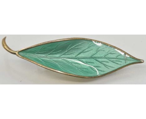 DAVID ANDERSEN; a Norwegian sterling silver and green enamelled leaf brooch, marked verso with the maker's stamp, length 6.5c