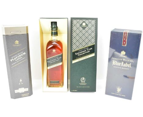 WHISKY; three Johnnie Walker boxed bottles of whisky comprising Platinum Label blended Scotch whisky, 40%, 750cl, Explorers' 