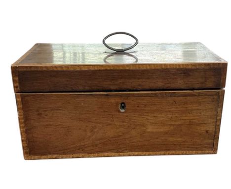 A 19th century rosewood and satinwood inlaid tea caddy, with fitted interior, 30.5 x 15.5cm.