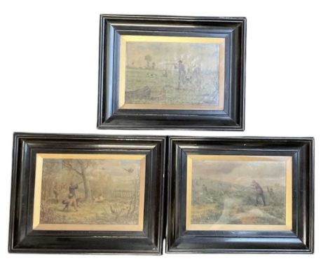 UNATTRIBUTED; a set of three oils on canvas, hunting scenes, all signed 'WAS 1869' lower left, all 14.5 x 22cm, framed and gl