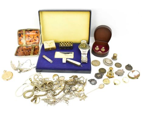 A group of various items of mixed costume jewellery and collectables including a small gold plated Waltham full hunter pocket