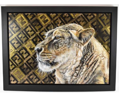 † HAYLEY GOODHEAD; oil on canvas, 'Fendi Fur', signed lower right, 70 x 100cm, framed.