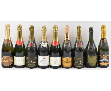 CHAMPAGNE; nine bottles including a bottle of 1973 vintage Moët et Chandon a Epernay, Cuvée Dom Perignon, 750ml, 12.7%, two b