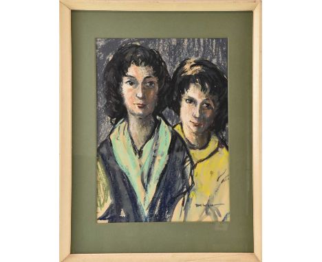 † DONALD MCINTYRE (1923-2009); watercolour and pastel, portrait of two ladies, signed lower right, 37 x 27cm, framed and glaz