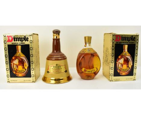 WHISKY; four bottles of blended whisky pre-1980 comprising Dimple Scotch whisky, 70%, 26 2/3 fl oz, boxed, Dimple de luxe Sco