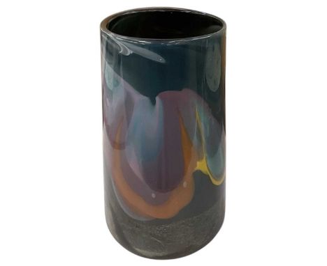 † ANTHONY STERN (1944-2022); a tall multicoloured art glass vase, with signature to base, height 36cm, diameter 20cm.