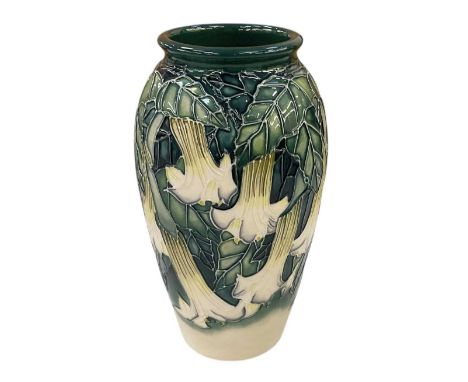 ANGELA DAVENPORT FOR MOORCROFT; a vase decorated in the 'Angel Trumpet' pattern, signed to the base and numbered 85 from the 