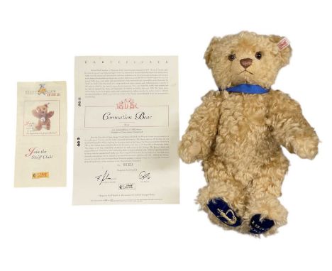 STEIFF; a limited edition Coronation bear, numbered 323/1953, with growler and tag in ear, length 36cm, with booklet and cert