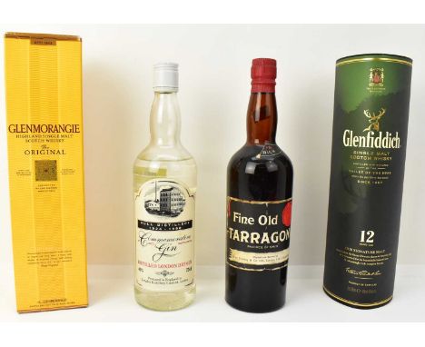 Four bottles of spirits comprising Glenmorangie Highland single malt Scotch whisky 'The Original', 10 years old, 40%, 70cl, b