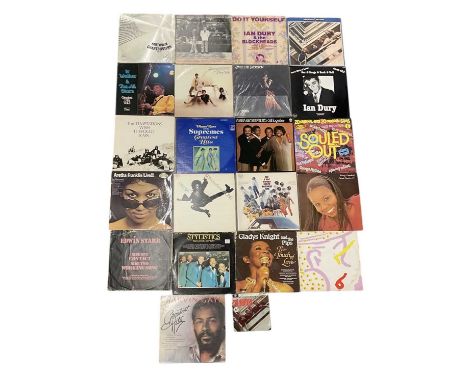 A collection of approximately twenty Soul and Motown records including Ian Dury 'Sex &amp; Drugs &amp; Rock &amp; Roll', 'New