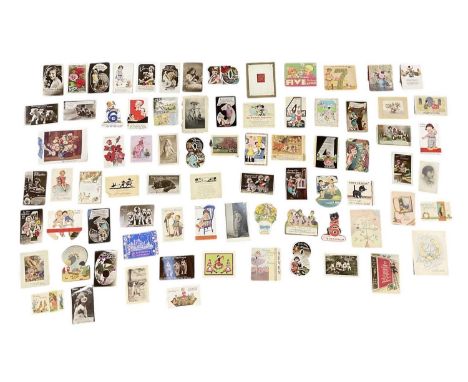 A collection of early 20th century and later birthday and greeting cards, including sweetheart cards, squeaker cards, etc.