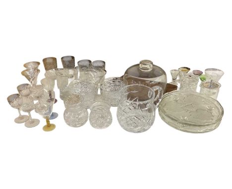 A quantity of Edwardian and later glassware including set of six etched tumblers, matching bowl, set of six cut glass bowls, 