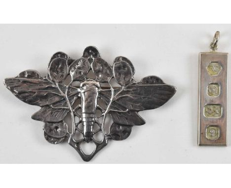 A modern 925 hallmarked silver Art Nouveau style butterfly brooch, 7.5 x 5cm, and a modern Carrs of Sheffield hallmarked silv