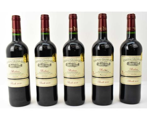 RED WINE; five bottles of 2019 Château Grand-Jean Bordeaux, 13.5%, 75cl (5).