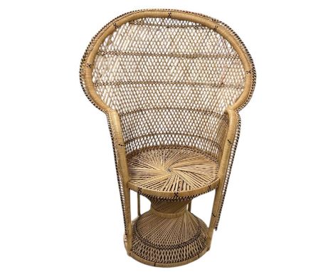 A small wicker peacock chair, height 114cm.