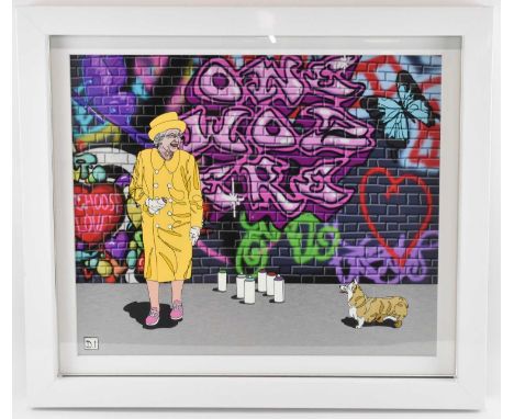 † DYLAN IZAAK; mixed media, 'Graffiti Queen One Was Ere', signed lower left, 49 x 59cm, framed and glazed.