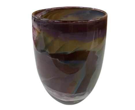 † ANTHONY STERN (1944-2022); a multicoloured art glass bowl, with signature to base, height 20.5cm, diameter 16cm.