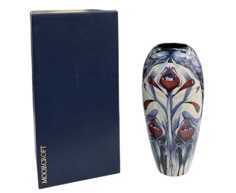 EMMA BOSSONS FOR MOORCROFT; a tall limited edition vase decorated in the 'Spirit of Liberty' pattern, numbered 5/200 and with