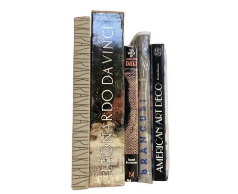 Five art books comprising a double volume of 'Leonard da Vinci', 'The World of Salvador Dali' by Robert Descharnes, 'Van Gogh