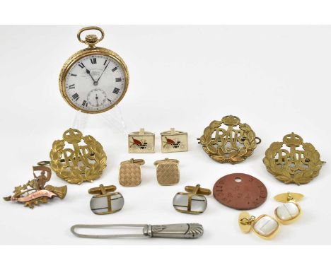 A group of mixed collectables, including Thomas Russell &amp; Son open face pocket watch in a gold plated floral decorated ca