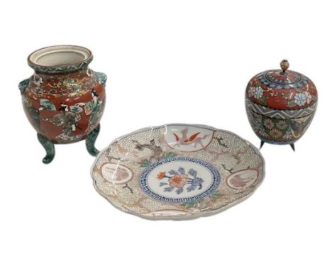 A late 19th/early 20th century Chinese floral decorated porcelain dish, set with four panels to the rim, two depicting figure