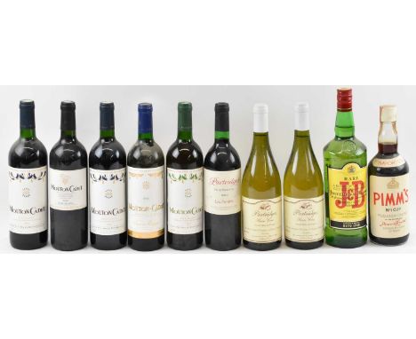 MIXED WINES AND SPIRITS; eight bottles of red and white wine comprising two bottles of Partridges house white, 750ml, 12%, a 