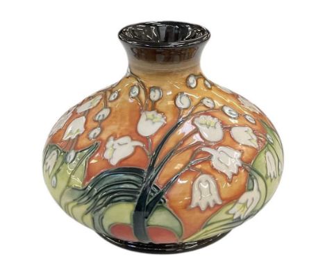 EMMA BOSSONS FOR MOORCROFT; a limited edition squat vase decorated in the 'Lily of the Valley' pattern, dated 2000 and number