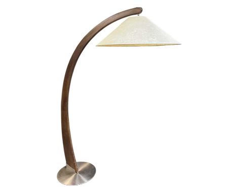 NATUZZI; a contemporary arc style standard lamp, on chrome base, height approx 180cm.