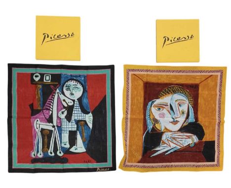 Two vintage Pablo Picasso design silk scarves, both 45 x 45cm, in original outer boxes.