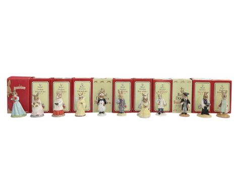 ROYAL DOULTON; a collection of eleven boxed Bunnykins figures including 'Angel Bunnykins', 'Choir Singer Bunnykins', 'Groom',