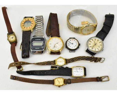 Nine lady's and gentleman's wristwatches on various straps, including a Timex automatic with date aperture etc, also a silver