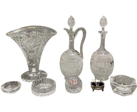 A small quantity of cut and crystal glassware, including crystal glass decanter with stopper, height 32.5cm, matching jug, he