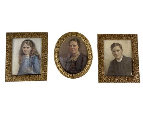 X ELIZABETH BROCKBANK RMS (1882-1949); a set of three portrait miniatures relating to the Ormerod family, including portrait 