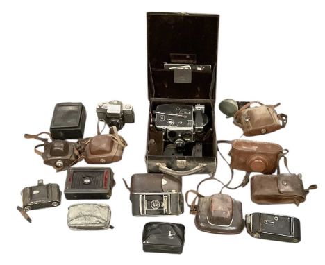 A quantity of vintage cameras, including Paillard Bolex, Minolta-ER, Kodak, box cameras, etc.