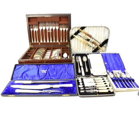 Six cases of various silver plated cutlery and a quantity of loose cutlery.