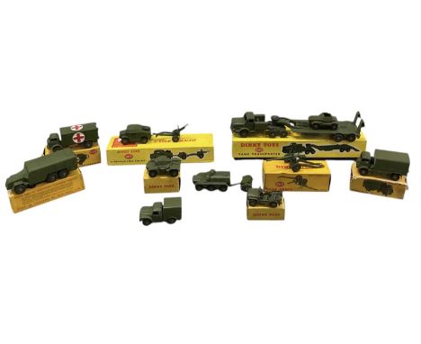 DINKY TOYS; nine boxed model tanks and military vehicles, comprising 5.5 Medium Gun, 692, Army Covered Wagon, Army 1-Ton Carg