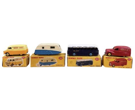 DINKY TOYS; a boxed Austin Van, 'Nestle', 471, a boxed Bedford 10 CWT Van, 'Dinky Toys', 482, a boxed Caravan, 190, and a box