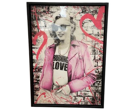 † MR. SLY; mixed media, 'Burning Love', signed verso, 126 x 88.5cm, framed.