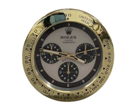 A decorative Rolex Daytona style dealer's wall clock, diameter 34cm.Condition Report: Please note, these are all decorative t