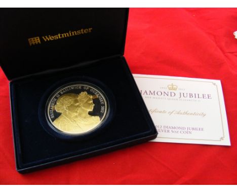 Guernsey 2012 Diamond Jubilee £10 Silver Proofa five oz gold-plated silver Proof, encaps, in case of issue with certificate.