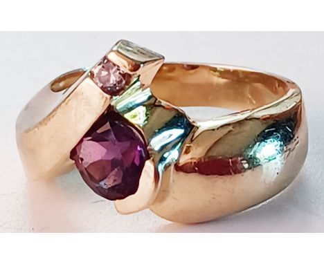 14K GOLD GARNET AND DIAMOND RING SIZE N 8.1g
THIS LOT IS IN SECURE STORAGE, VIEWING BY APPOINTMENT ONLY  NO. 28