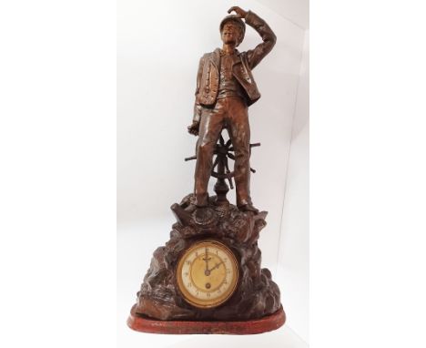 A BRONZED SPELTER SAILOR MANTLE CLOCK 27" TALL