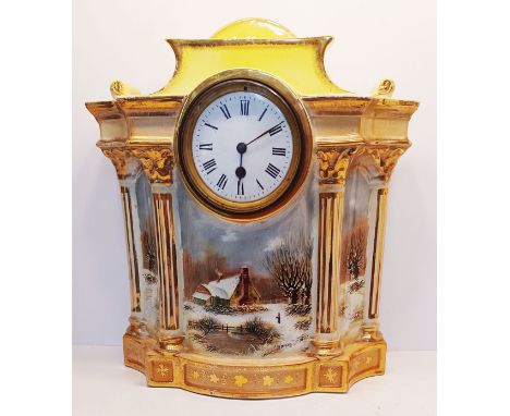 CONTINENTAL HAND PAINTED MANTLE CLOCK SIGNED 15" TALL