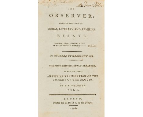 NO RESERVE A.F. Tytler's set.- Cumberland (Richard) The Observer: being a collection of moral, literary and familiar essays, 