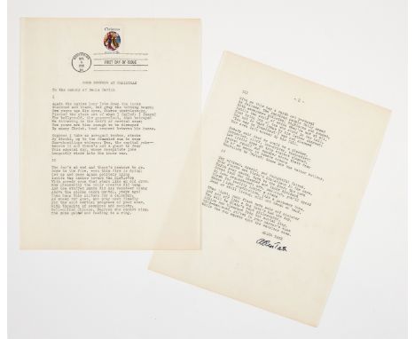 NO RESERVE Tate (Allen) More Sonnets at Christmas, 2pp. typescript signed by the author, the first leaf headed with Christmas