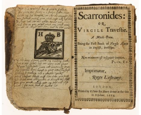 Manuscript poetry.- [Cotton (Charles)] Scarronides: or, Virgile Travestie. A Mock-Poem, first edition, initial f. with woodcu