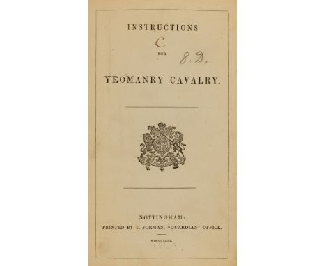 NO RESERVE Horse riding.-  Instructions for Yeomanry Cavalry, 'Memorandum' pasted inside upper cover, ex-library with shelf-m