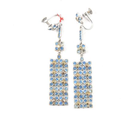 A collection of vintage paste set jewellery, a pair of Art Deco clear and blue paste shoe decorations; another pair in green 